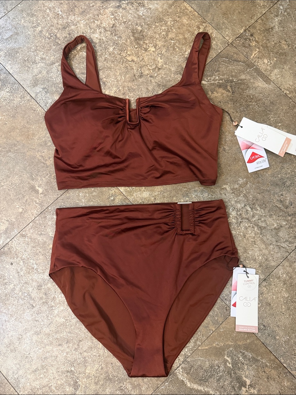 Calia High-Waist Tank Bikini Set in Copper Brown